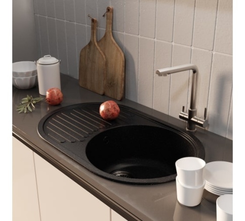 Мойка ML-GM16 овальная с крылом, черная 308 460х730х180мм фото 1
