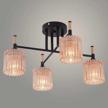 Люстра XA1689B/4 BK+WOOD черный E27 фото 1