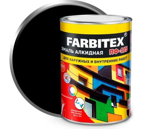 FARBITEX Эмаль алкидная ПФ-115 черный 0,8кг фото 1