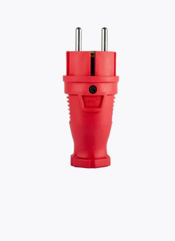 Вилка ВЛКП прямая каучук 2Р+РЕ 230V 16А IP44 красная ВЛКП-2738 фото 1