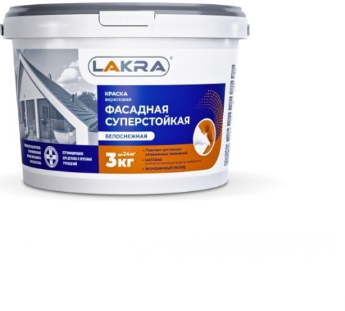 Лакра Краска фасадная суперстойкая Белоснежная 3кг. фото 1
