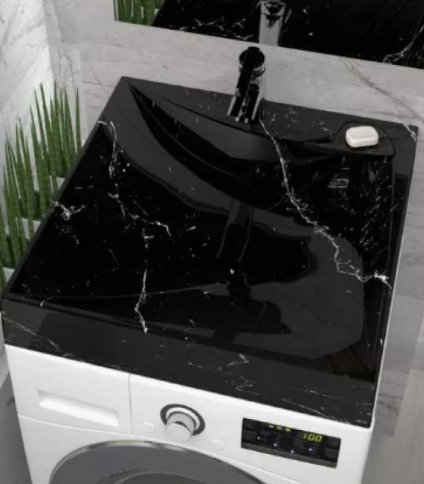 Раковина над стиральной машиной "Твист-60" черный мрамор фото 1