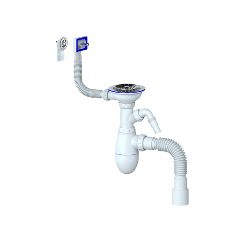 B427 Сифон 3 1/2" 40 с носиком кругл./прям. переливом, с гофрой 40*40*50 (винт, шток, ручка-латунь) фото 1