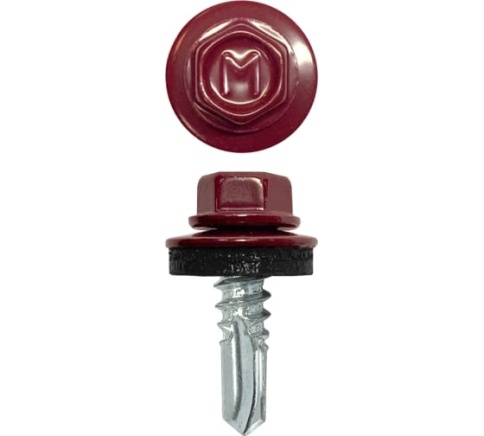 Шуруп кровельный оцинкованный 5,5х19 RAL3005 винно-красный фото 1