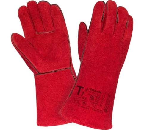 Краги спилковые утепленые красные Т7-11, р-р 10,5 фото 1