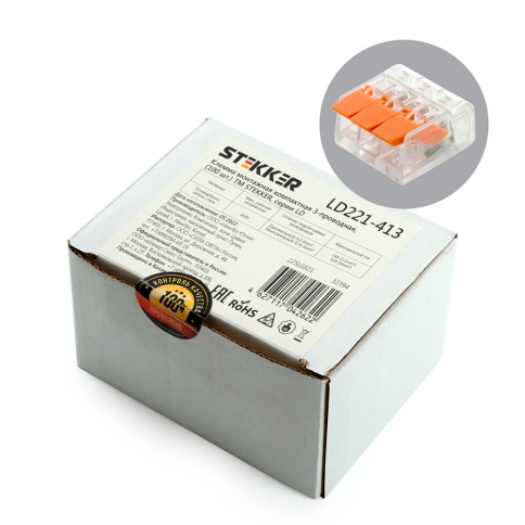 Клемма 3х(0,14-4мм) STEKKER 221-413 фото 1