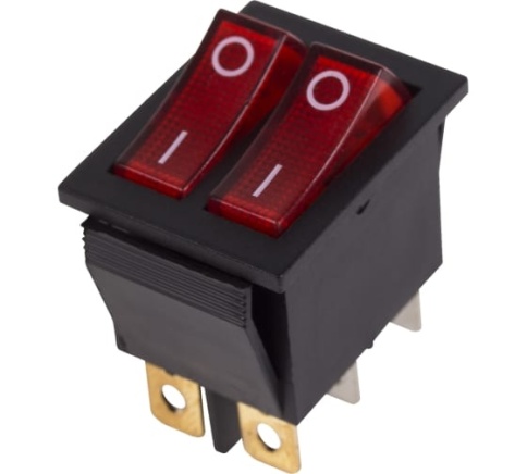 Выключатель клавишный 250В 15А (6C) ON-OFF красный с подсветкой ДВОЙНОЙ Rexant 36-2410 фото 1