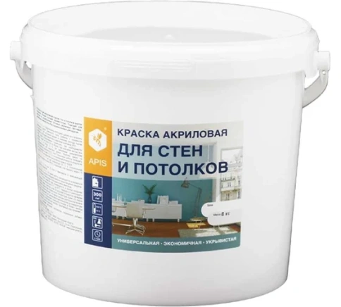 Краска акриловая APIS для стен и потолков белая 7кг фото 1