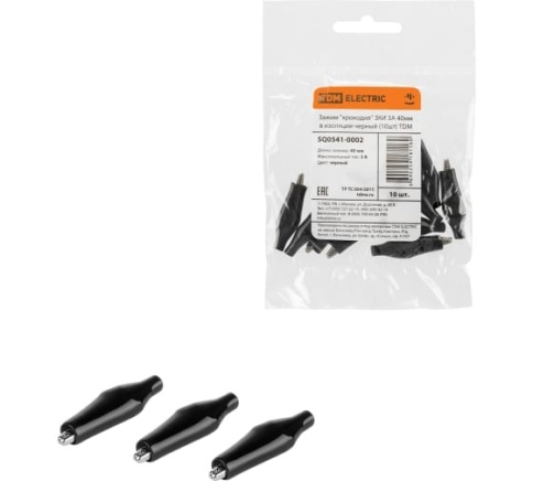 Зажим "крокодил" ЗКИ 3А 40мм в изоляции черный SQ0541-0002 фото 1