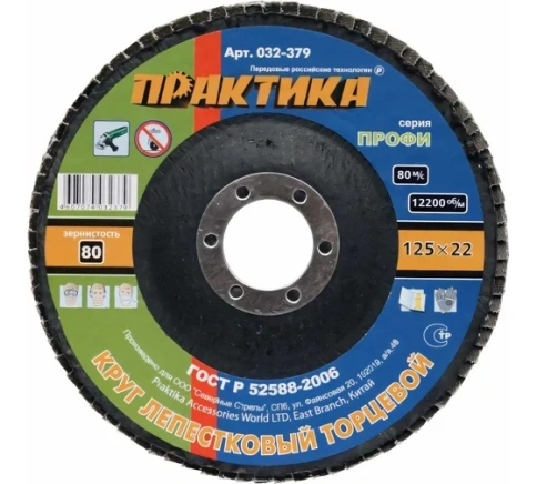 ПРАКТИКА Круг лепестковый торцевой 125х22мм Р80 1шт Профи фото 1