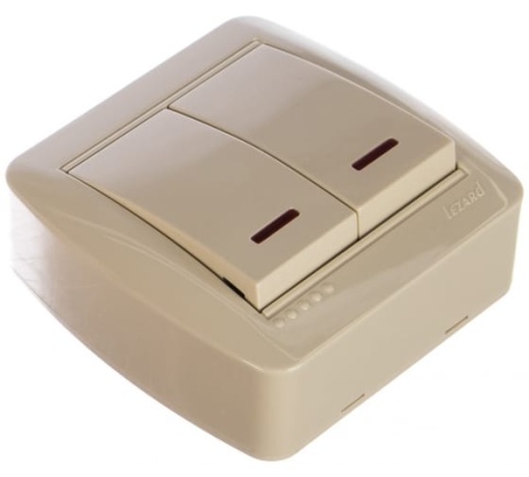 Lezard Выключатель о/у 2кл крем с подсветкой DEMET 711-0300-112 фото 1