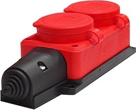 Колодка на 2 роз.Компакт с заглушками  каучук красная 16А 250В UNIVersal 3072 фото 1