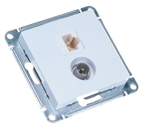 SchE Механизм розетки компьютерной 2-м RJ45 кат.5Е+TV белый ATN000189 фото 1