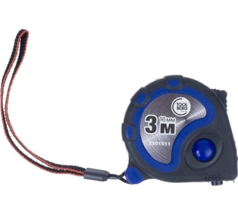 Рулетка 3м х 16мм (обрезиненый корпус,3 фиксатора, магнит) 2501511 фото 1