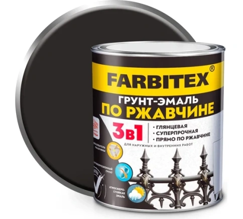 FARBITEX Грунт-эмаль по ржавчине 3в1 1,8кг черный фото 1
