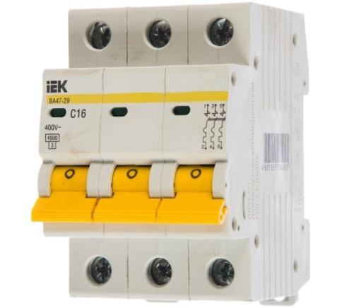 Выключатель автоматический 3-пол.  16A 4,5кА ВА47-29 х-ка С (ИЭК) фото 1