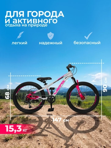 Велосипед 22" LETO DRAGON, сталь, рама 11", 6-ск, серый/розовый С22003 фото 2