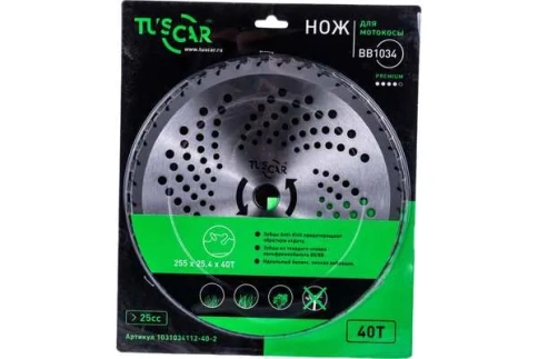 Нож для мотокосы TUSCAR ВВ1034, Premium, 255х25,4х40Т, Anti-Kick фото 1