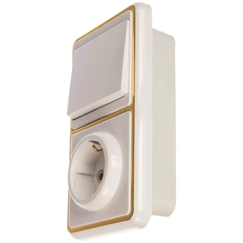 Блок БКВР-031 Белла золотой (1кл выкл+роз. с заземл.) фото 1