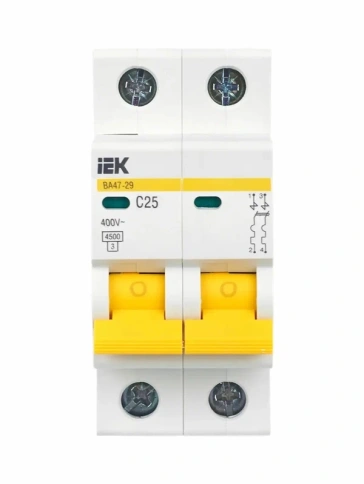 Выключатель автоматический 2-пол.  25A 4,5кА ВА47-29 х-ка С (ИЭК) фото 1
