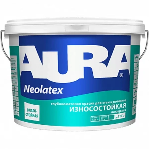 Краска износостойкая для стен и потолков "Aura Neolatex" 2,7л фото 1