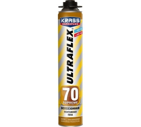 Пена монтажная KRASS ULTRAFLEX 70 Supreme пистолетная всесезонная 0,89л (Россия) фото 1