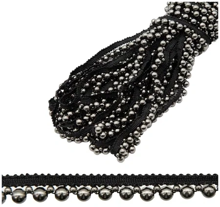 Бахрома-кант Больш./Малый жемчуг 2 темно-никель(9м) фото 1