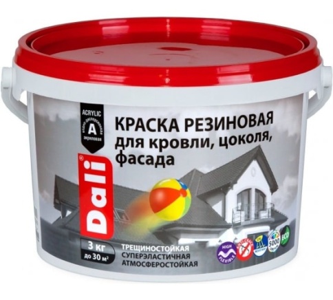 DALI краска резиновая д/кровли, цоколя, фасада КОРИЧНЕВЫЙ (3кг) 20712 фото 1