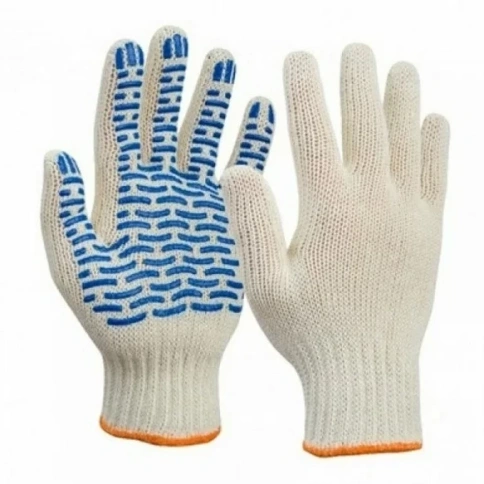 Перчатки х/б ПВХ Точка УНИВЕРСАЛ 4-нити, 7,5 класс, 46-48 гр, белая основа, желтый манжет (146399) фото 1