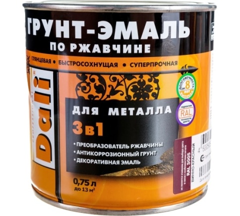 Грунт-эмаль по ржавчине зеленый мох 0,75л "DALI" фото 1