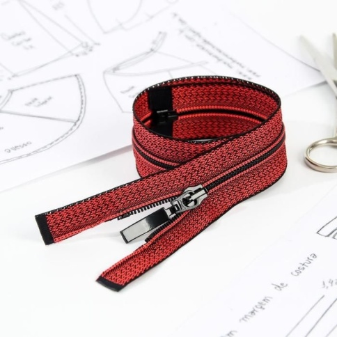 Молния "витая" Т6, 1 замок, 70см, декор.тесьма кирпично/черная фото 1