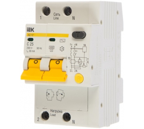 Диф.автомат АД12 2Р 25А 30мА ИЭК фото 1