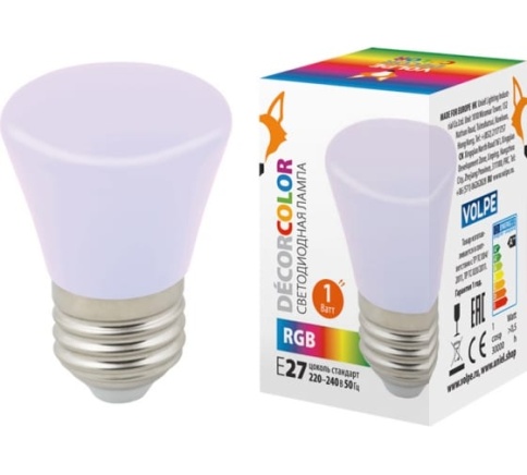 Лампа декорат. светод."Колокольчик", матовая.RGB.ТМ Volpe. UL-00005805 LED-D45-1W/RGB/E27/FR/С BELL  фото 1