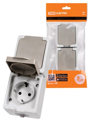 Розетка двойная 2П+3 (вертикальная) откр.установки IP54 16А Вуокса SQ1803-0009 фото 1