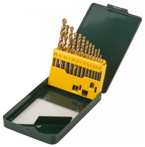 Набор сверл HSS по металлу, титановое покрытие, 13 шт. (1,5-6,5 мм), металлический бокс (34218) фото 1