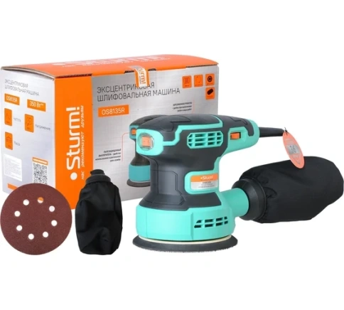 Sturm OS8135R Эксцентриковая шлифмашина 350Вт, 125мм, 6000-13000об/мин, рег.об., пылесборник фото 1