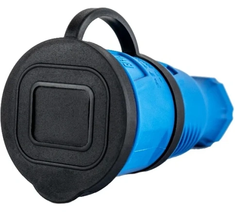 Розетка РЗК переносная с крышкой каучук 2Р+РЕ 230V 16А IP44 синяя РЗК-2806 фото 1