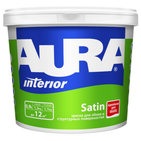 Краска в/д СБ для обоев под окраску "AURA SATIN 0,9л" фото 1