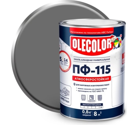 Олеколор Эмаль алкидная ПФ-115 серая 0,8кг фото 1