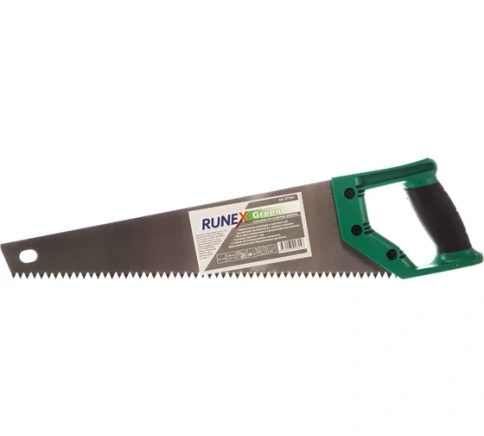 Ножовка по сырой древесине 400 мм прямой крупный зуб, 3,5 з/д, 2-хкомп. рук. "Runex Green" 577441 фото 1