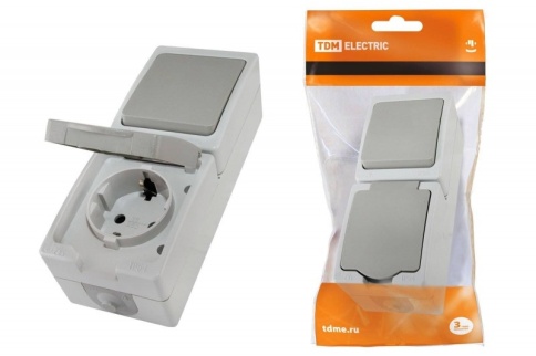 TDM Вуокса блок верт.(роз +1кл.выкл) ОУ серый IP54 SQ1803-0011 фото 1