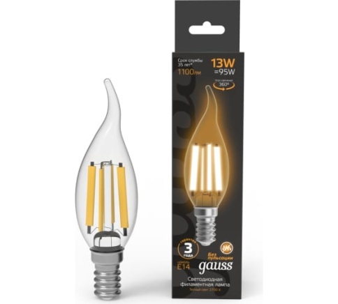Лампа Gauss LED Black-Filament 13Вт Р45 свеча на ветру 2700К E14 (104801113) фото 1