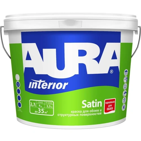 Краска в/д СБ для обоев под окраску "AURA SATIN 2.7л" фото 1