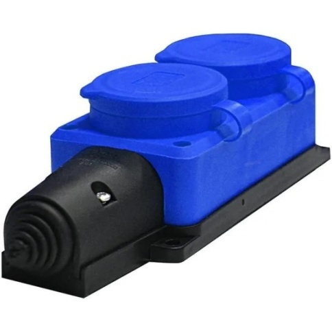 Колодка на 2 роз.Компакт с заглушками  каучук синяя 16А 250В UNIVersal 3043 фото 1