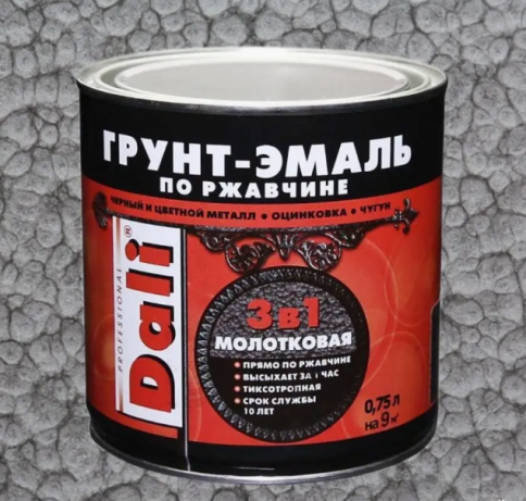 Грунт-эмаль по ржавчине (молотковая) серебристый 0,75л "DALI" фото 1