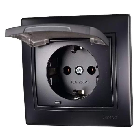 (!) Lezard Розетка с/у 1гн. с крышкой керамика с/з чёрный бархат Мира 701-4242-123 фото 1
