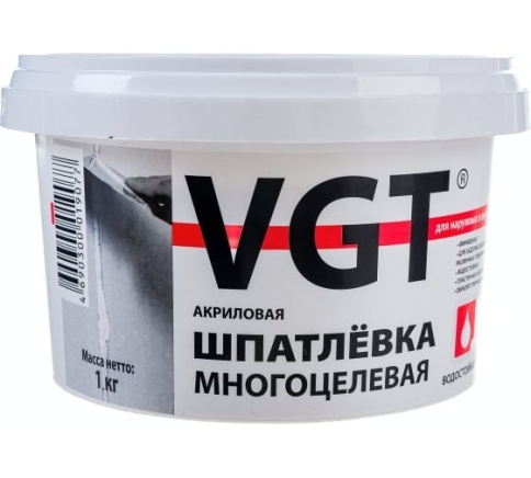VGT Шпатлевка акриловая для нар./внутр. работ 1кг многоцелевая фото 1