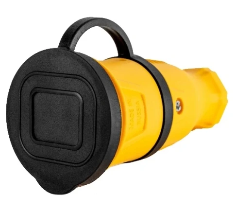 Розетка РЗК переносная каучук 2Р+РЕ 230V 16А IP44 желтая РЗК-2776 фото 1