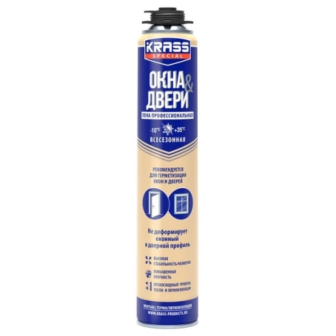 Пена монтажная KRASS Special для окон и дверей пистолетная Всесезонная РБ 0,75 л фото 1