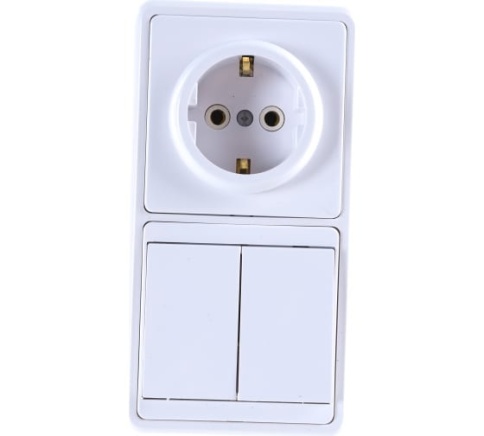 Блок БКВР-032 Белла белый (2кл выкл+роз. с заземл.) фото 1